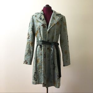 Cabi Guinevere Blue Floral Jacobean Brocade Coat